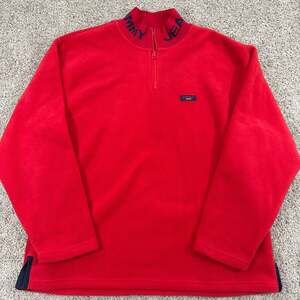 Vintage Tommy Jeans Quarter Zip Fleece Mock Neck Spellout Mens XL Red Y2K EUC